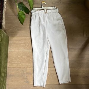 White Linen Express Pants with Belt Boot Cut